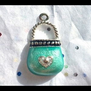 Turquoise/Silvertone Enamel Heart Purse Charm